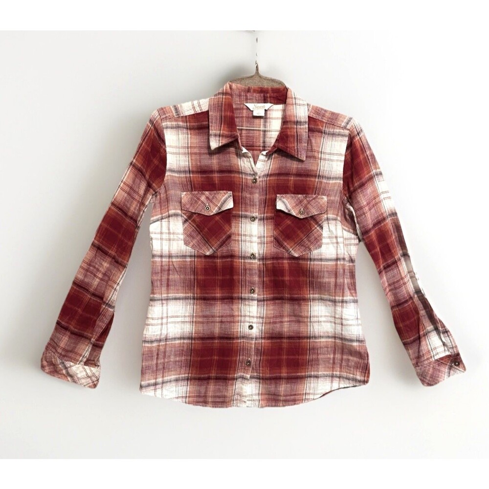 Natural Reflections Shirt Button Up 100% Cotton Women’s Medium Plaid Classic